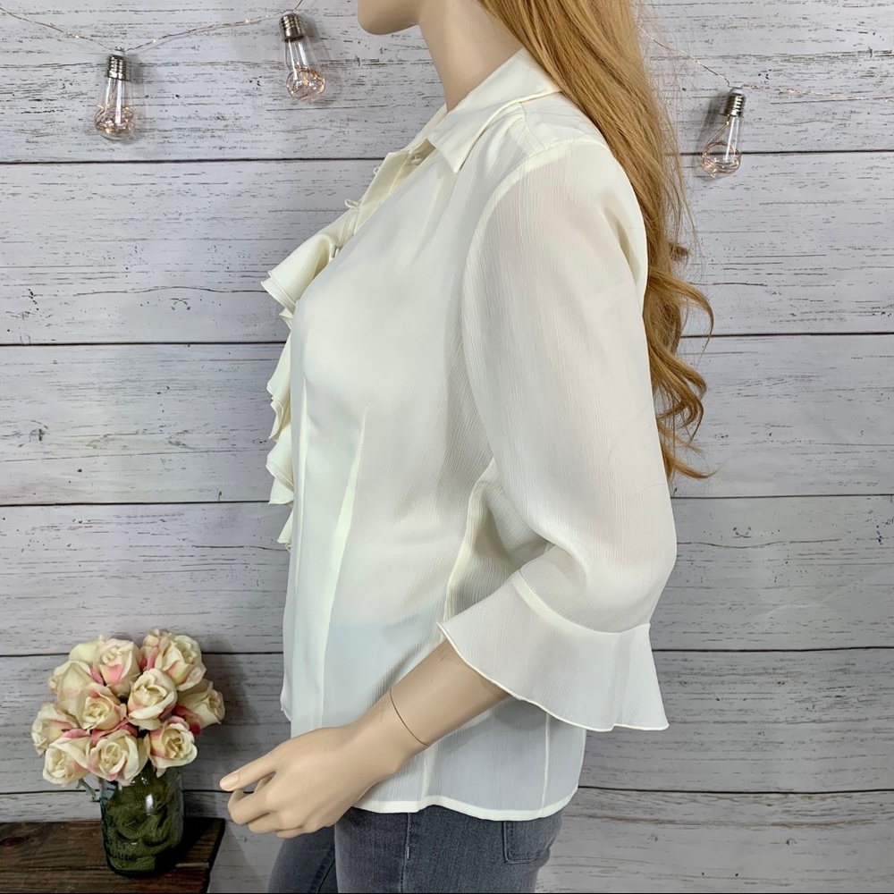 JUDITH HART Cream Ruffle Front Button-Down Blouse - Picture 9 of 11